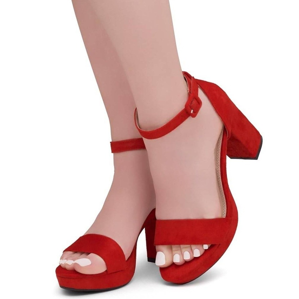 ShoeLand Cabrini Red Faux Suede Platform Chunky Block Heel Sandals Womens 11 NEW